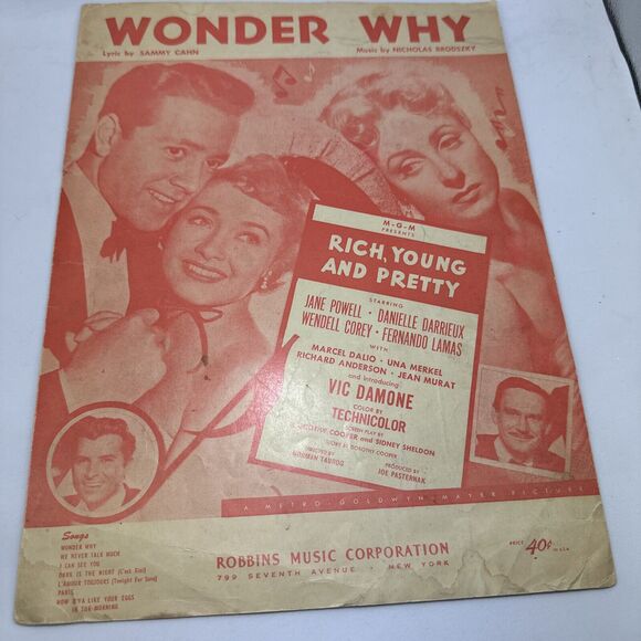 RICH YOUNG & PRETTY Sheet Music "I Can See You & Wonder" Jane Powell Vic Damone - Picture 4 of 11